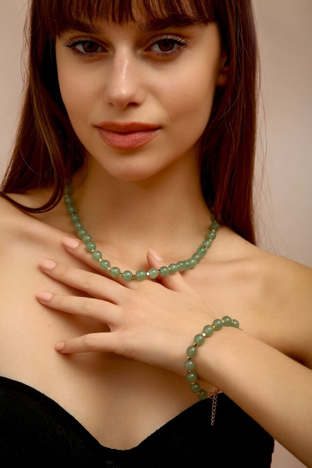 Aventurin Kolye Bileklik Set (4.Çakra/Kalp Çakrası Taşı)