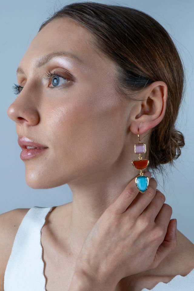 Üç Taşlı Kedi Gözü Küpe