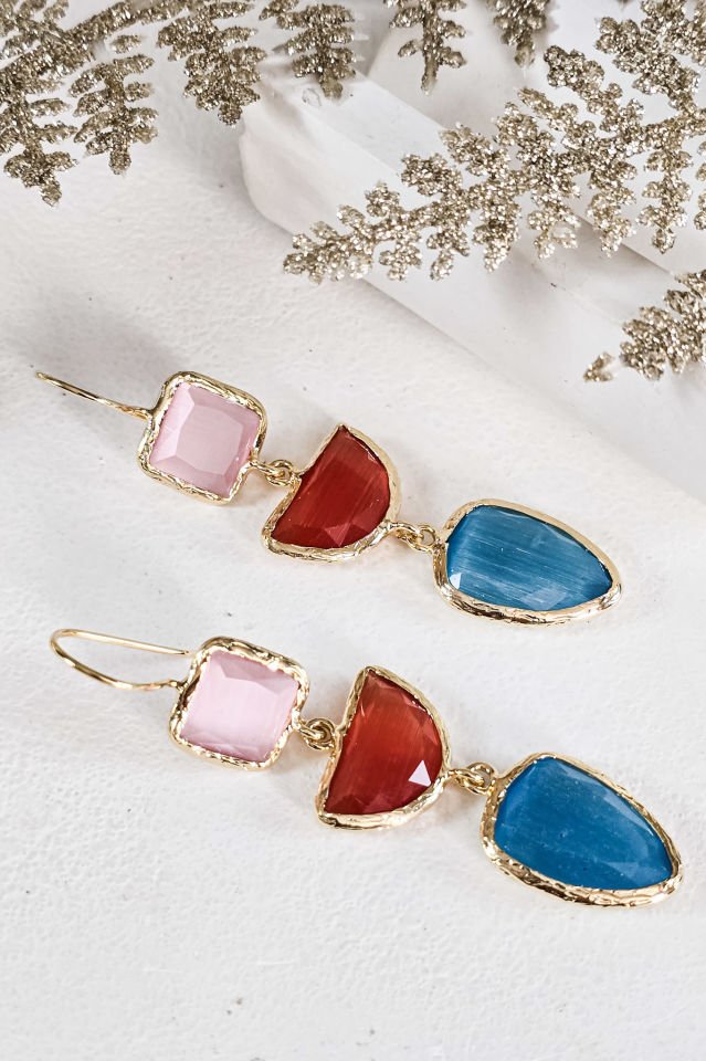 Üç Taşlı Kedi Gözü Küpe