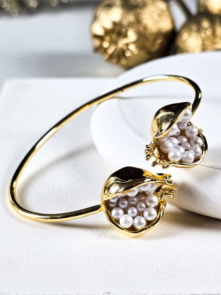 İncili Nar Kolye Küpe Bileklik Set Beyaz