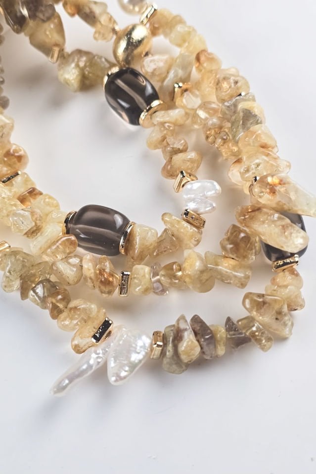 Üç Sıra Sitrin Kolye (3.Çakra/Solar Pleksus Çakra Taşı)