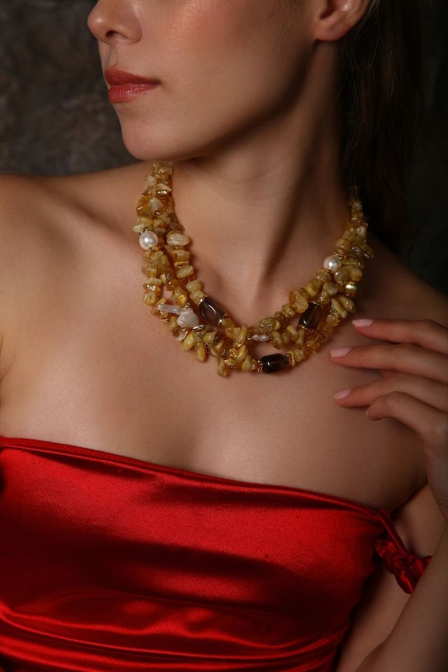 Üç Sıra Sitrin Kolye (3.Çakra/Solar Pleksus Çakra Taşı)