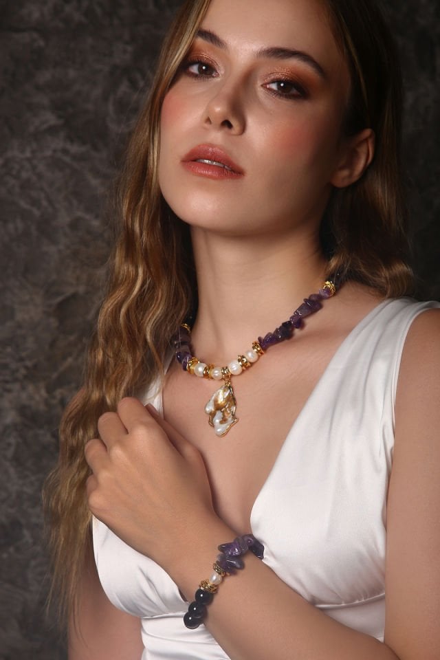 Ametist Aura Kolye Bileklik Set (6.ve7.Çakra / Üçüncü Göz ve Tepe Çakrası )