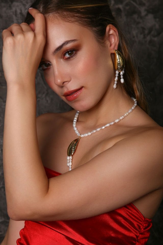 Oyster İncili Kolye Küpe Set