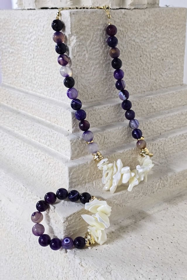 Ay Işığı Ametist Kolye Bileklik  (6.ve7.Çakra / Üçüncü Göz ve Tepe Çakrası )