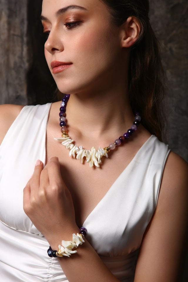 Ay Işığı Ametist Kolye Bileklik  (6.ve7.Çakra / Üçüncü Göz ve Tepe Çakrası )