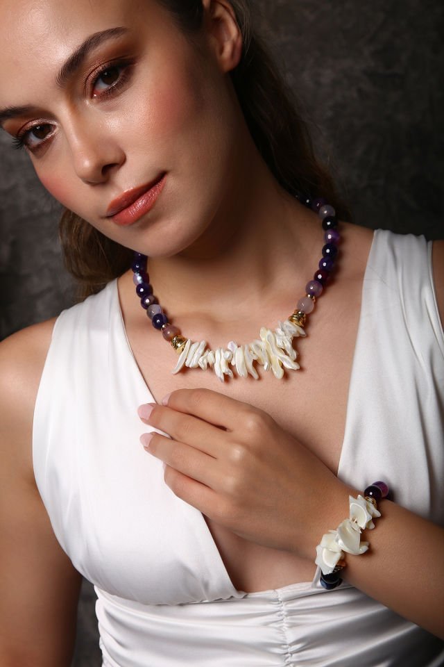 Ay Işığı Ametist Kolye Bileklik  (6.ve7.Çakra / Üçüncü Göz ve Tepe Çakrası )