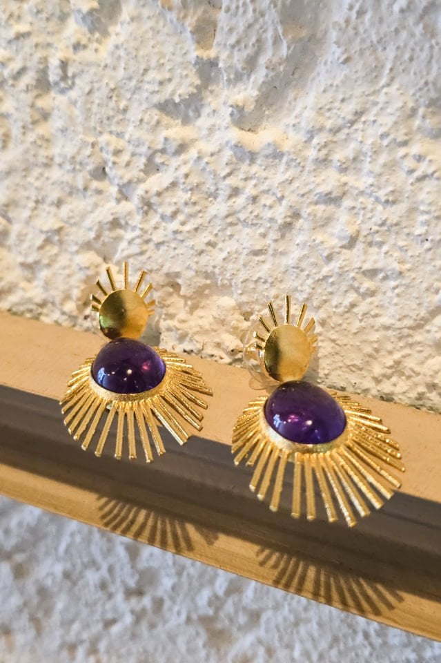 Mor Taç Ametist Küpe