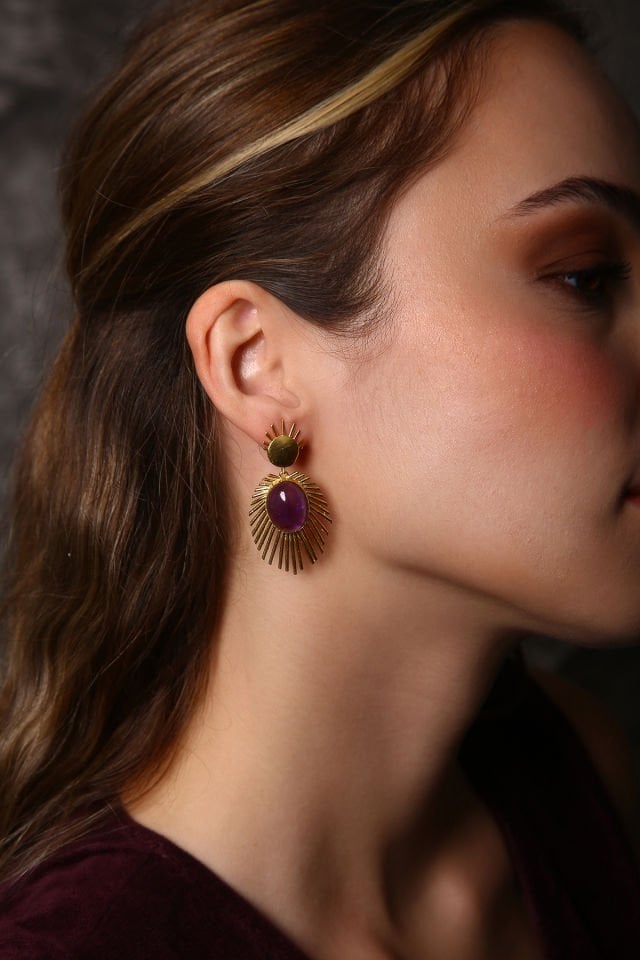 Mor Taç Ametist Küpe