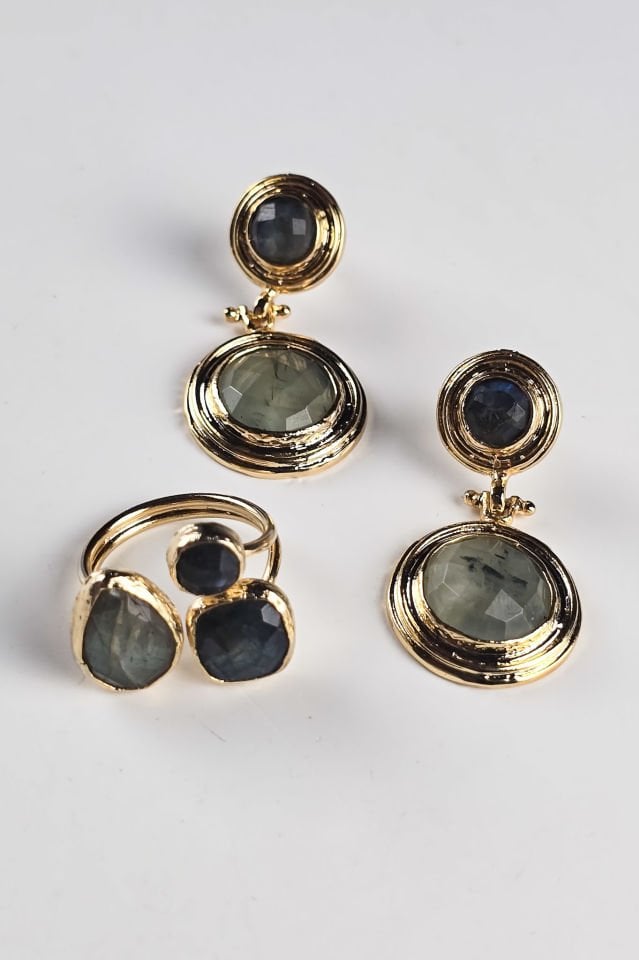 Luna Labradorit Küpe Yüzük Set