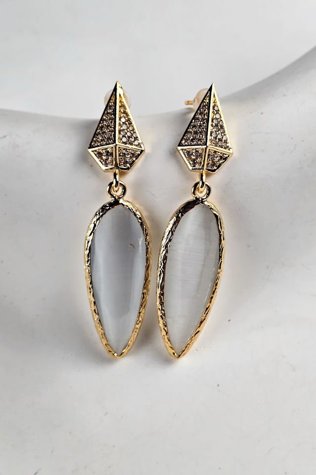 Celeste Kedi Gözü Küpe Beyaz