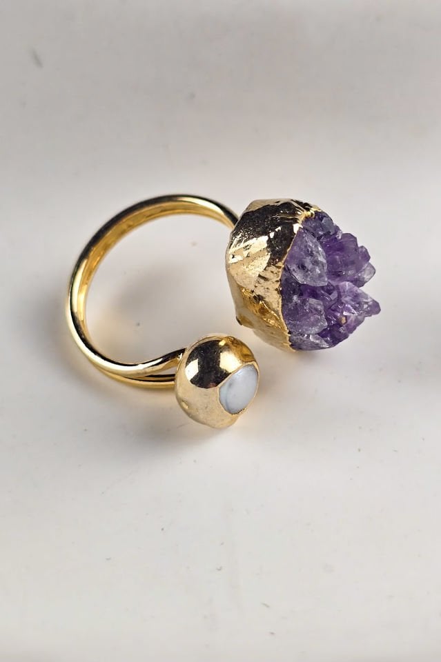 Mira Ametist&Ay Taşı Yüzük (6.ve7.Çakra / Üçüncü Göz ve Tepe Çakrası )