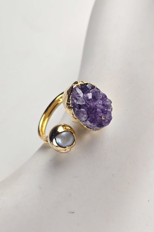 Mira Ametist&Ay Taşı Yüzük (6.ve7.Çakra / Üçüncü Göz ve Tepe Çakrası )