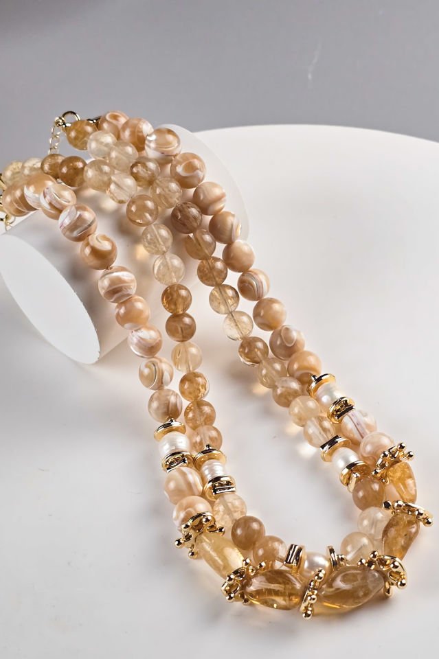 İki Sıra Sitrin Kolye (3.Çakra/Solar Pleksus Çakra Taşı