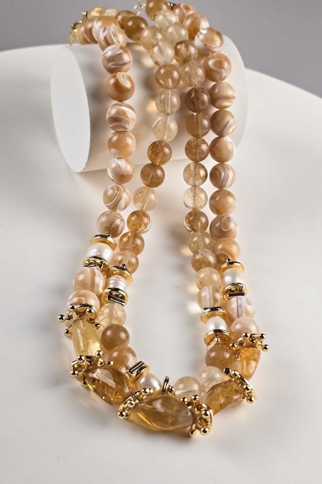 İki Sıra Sitrin Kolye (3.Çakra/Solar Pleksus Çakra Taşı