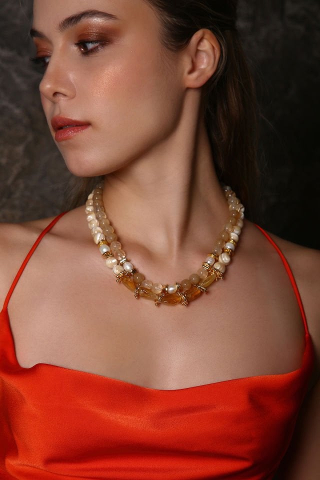 İki Sıra Sitrin Kolye (3.Çakra/Solar Pleksus Çakra Taşı