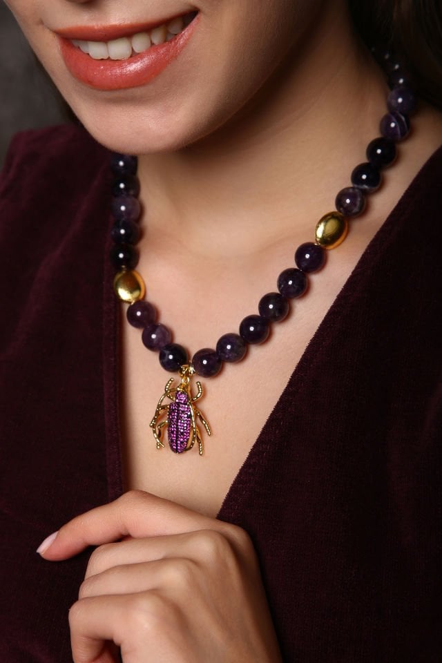 Mystic Beetle Ametist Kolye (6.ve7.Çakra / Üçüncü Göz ve Tepe Çakrası )