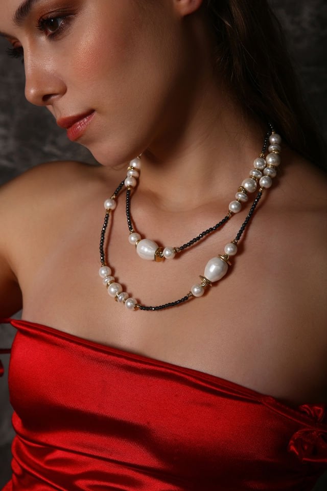 Barok İnci &  Sitrin Uzun Kolye (3.Çakra/Solar Pleksus Çakra Taşı