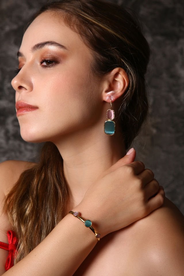 Flora Kedi Gözü Küpe Bileklik Set