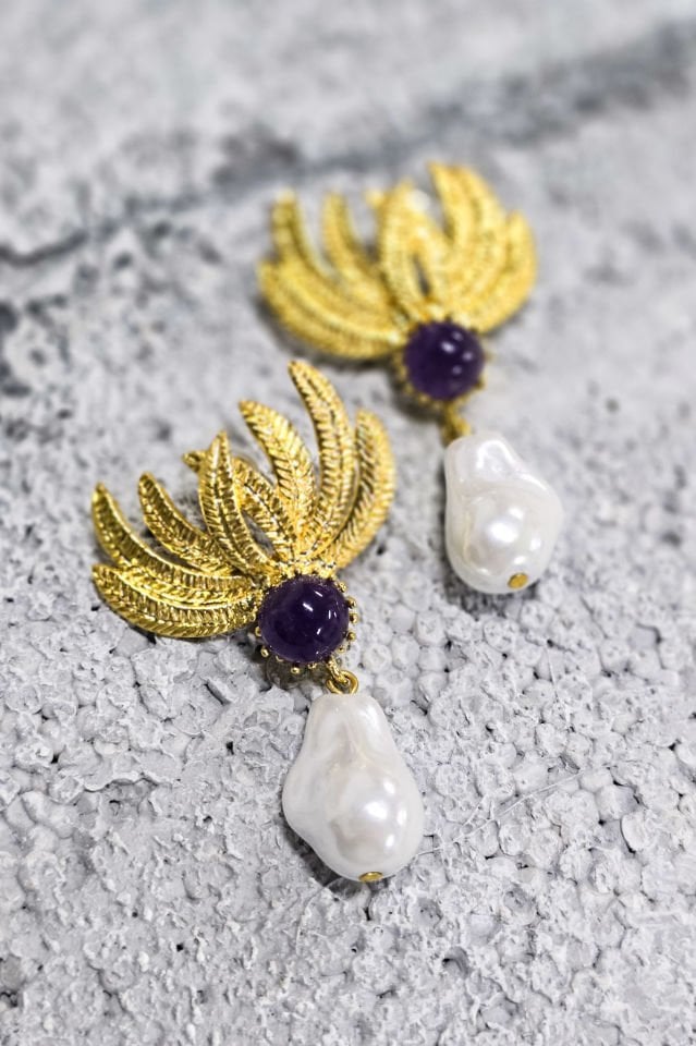 Luna Perla İncili Ametist Küpe