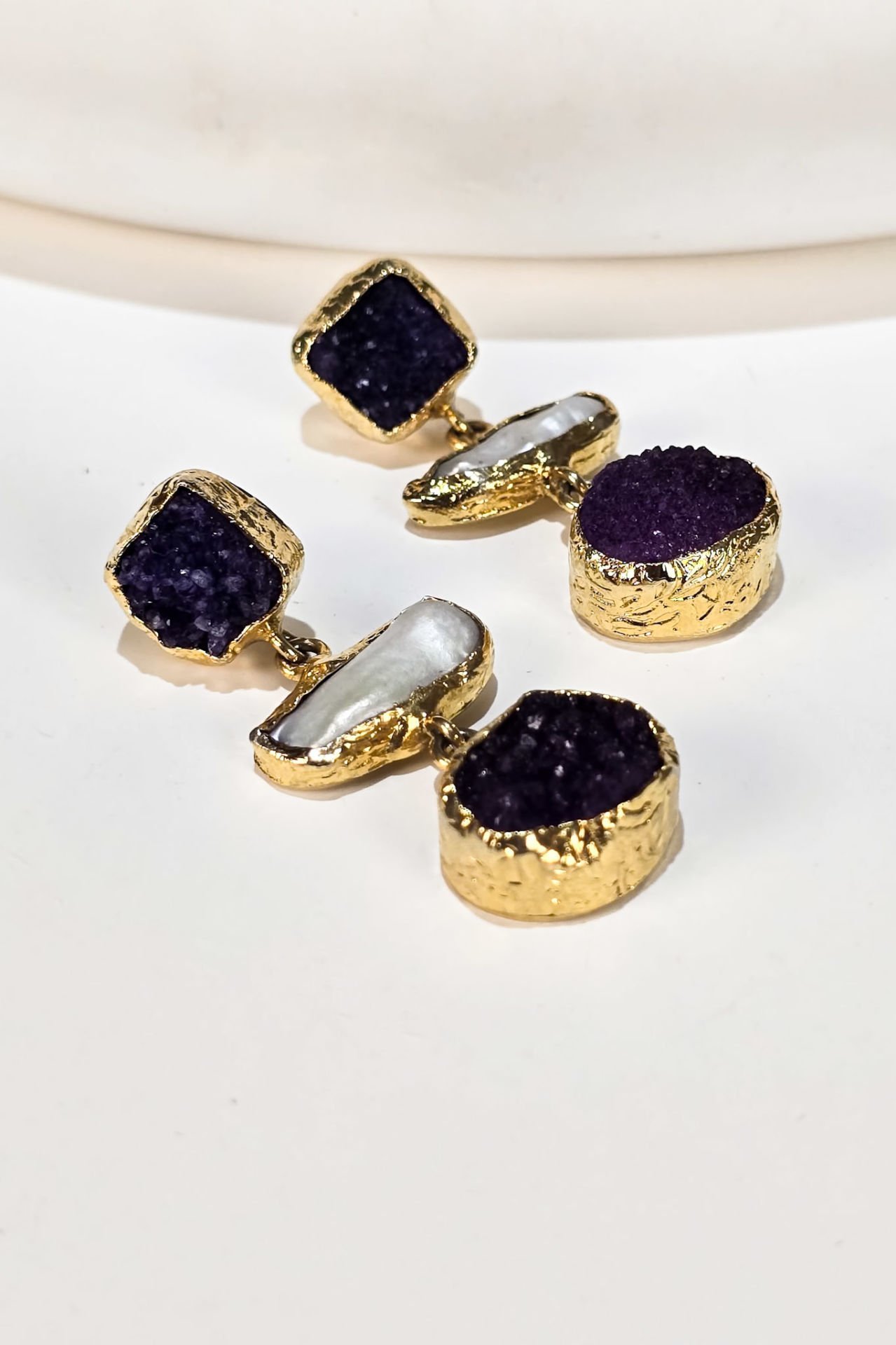 Midnight İncili Ametist Küpe