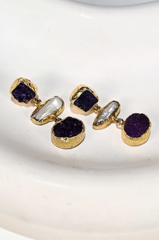 Midnight İncili Ametist Küpe