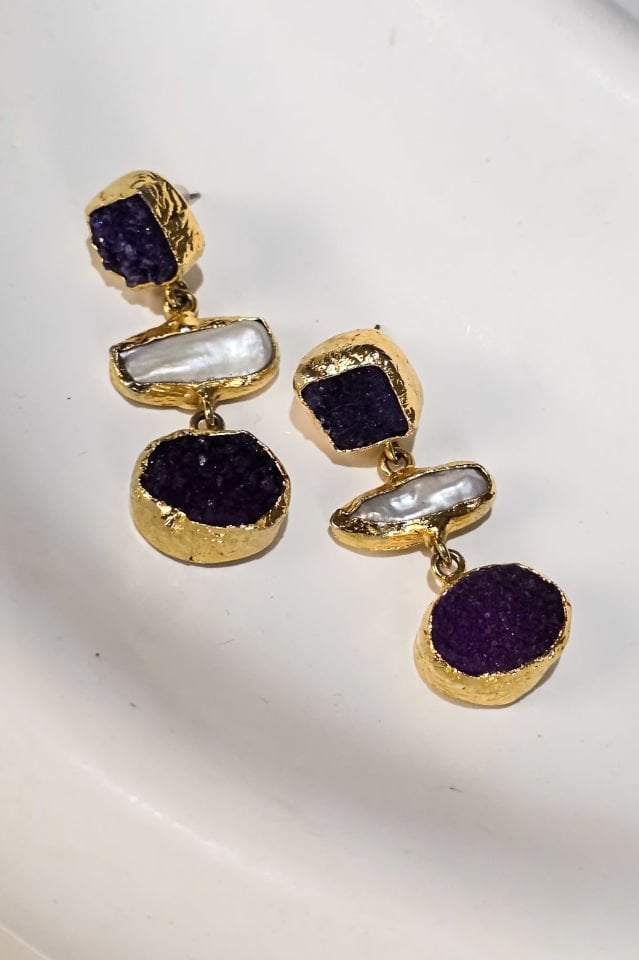 Midnight İncili Ametist Küpe