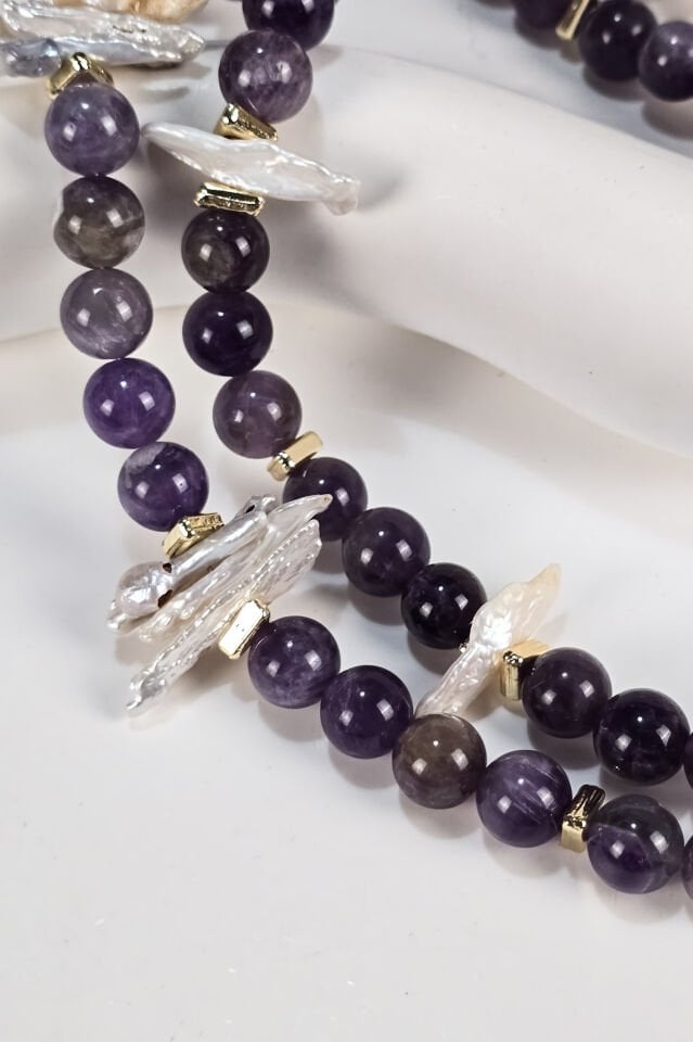 Luna Sedefli Ametist Kolye (6.ve7.Çakra / Üçüncü Göz ve Tepe Çakrası )