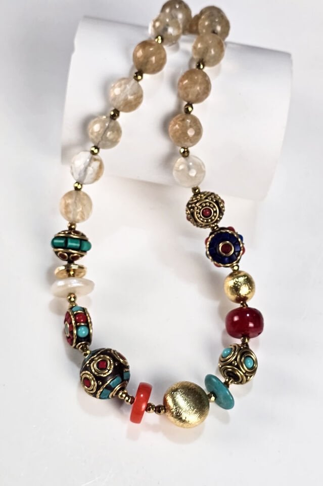 Bohem Tibet Boncuklu Sitrin Kolye