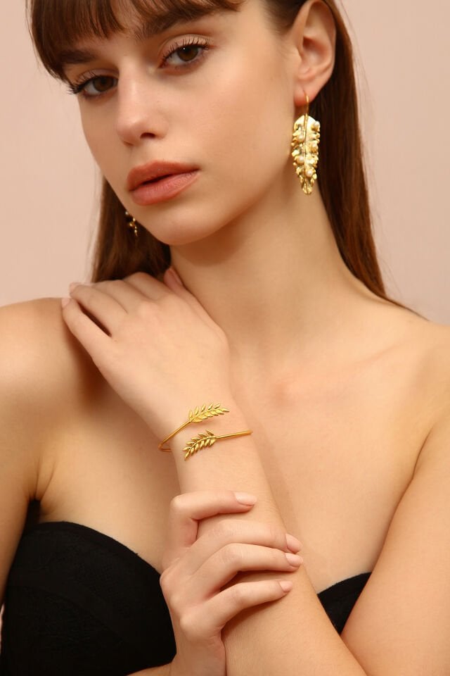 Altın Başak Küpe Bileklik Set