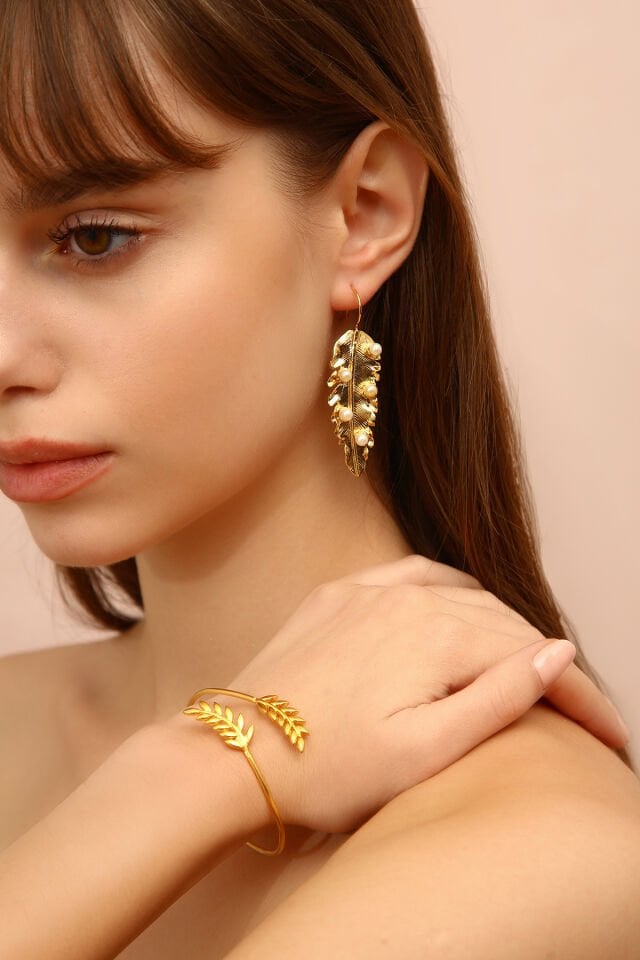 Altın Başak Küpe Bileklik Set