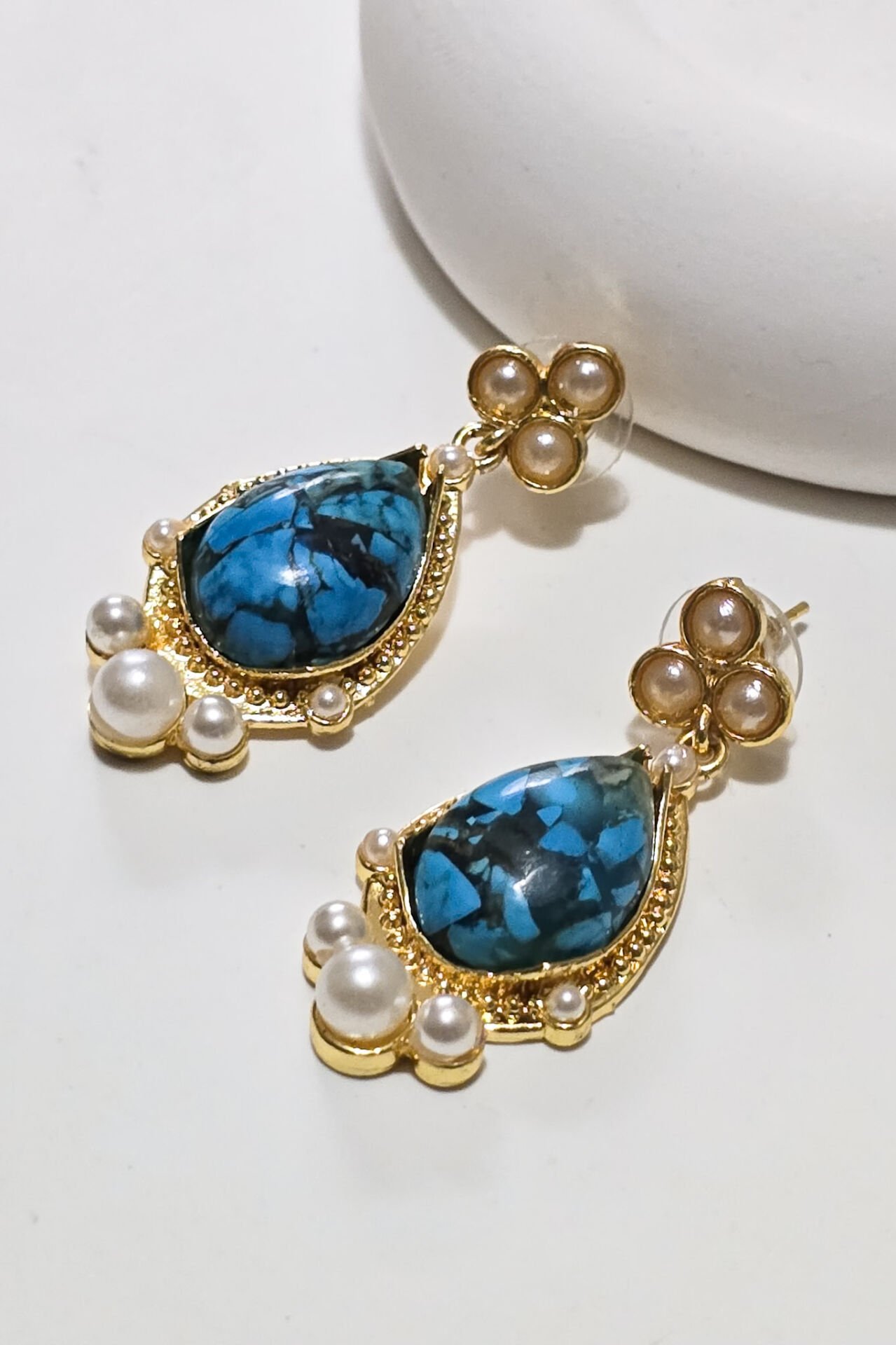 İncili Mozaik Turkuaz Küpe