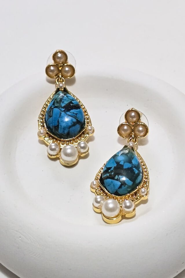 İncili Mozaik Turkuaz Küpe