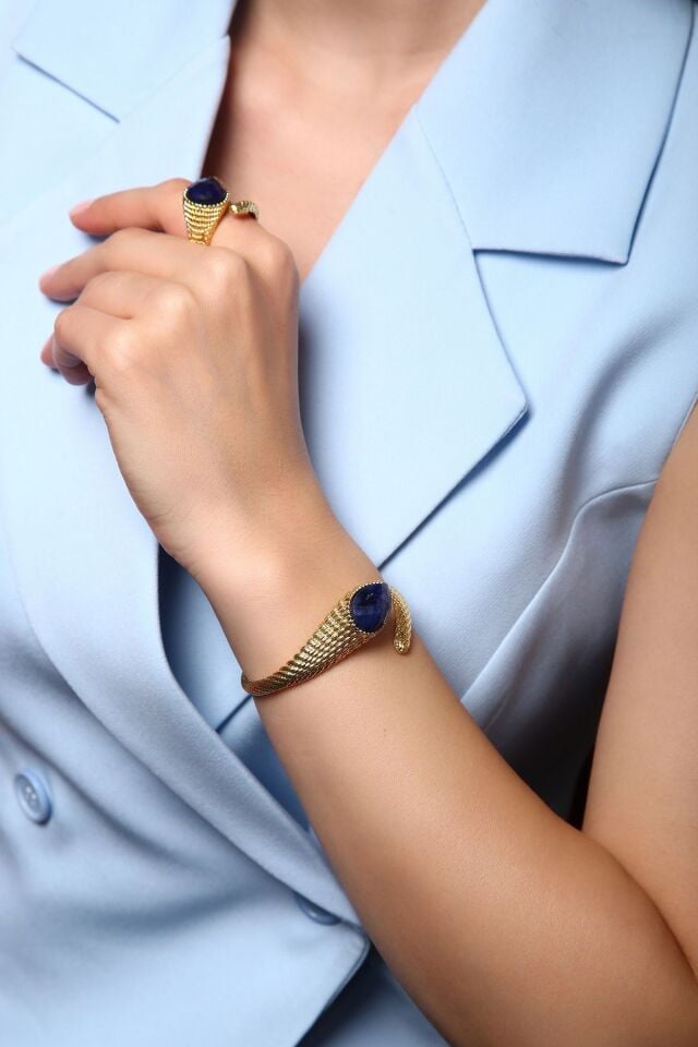 Azure Lapis Lazuli Bileklik Yüzük Set